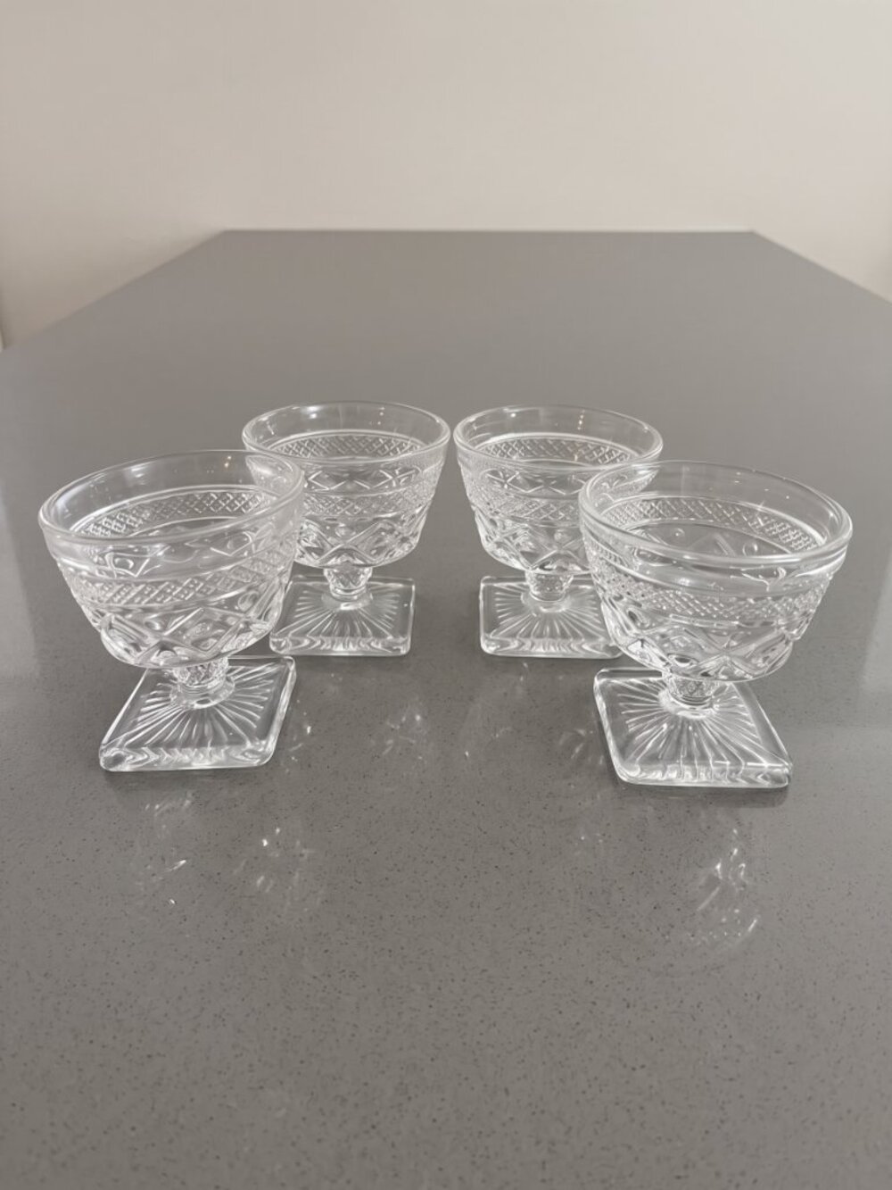 Imperial Glass Cape Cod Clear Footed Sherbet Bowls Set of 4 Square Base Dessert